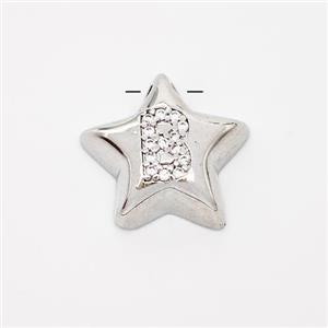 Copper Star Pendant Pave Zirconia Letter-B Large Hole Platinum Plated, approx 16mm, 3mm hole [FN44234]