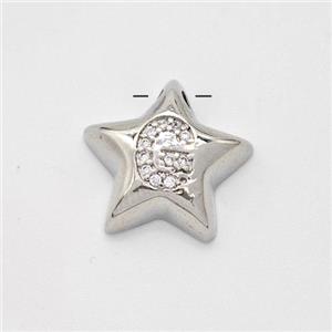 Copper Star Pendant Pave Zirconia Letter-G Large Hole Platinum Plated, approx 16mm, 3mm hole [FN44239]