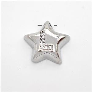 Copper Star Pendant Pave Zirconia Letter-L Large Hole Platinum Plated, approx 16mm, 3mm hole [FN44244]