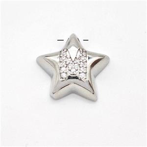 Copper Star Pendant Pave Zirconia Letter-M Large Hole Platinum Plated, approx 16mm, 3mm hole [FN44245]