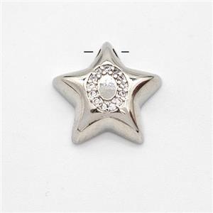 Copper Star Pendant Pave Zirconia Letter-O Large Hole Platinum Plated, approx 16mm, 3mm hole [FN44247]
