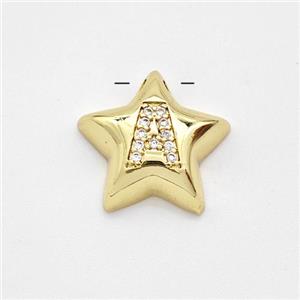 Copper Star Pendant Pave Zirconia Letter-A Large Hole Gold Plated, approx 16mm, 3mm hole [FN44260]