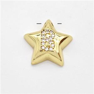 Copper Star Pendant Pave Zirconia Letter-B Large Hole Gold Plated, approx 16mm, 3mm hole [FN44261]