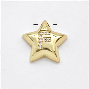 Copper Star Pendant Pave Zirconia Letter-F Large Hole Gold Plated, approx 16mm, 3mm hole [FN44265]