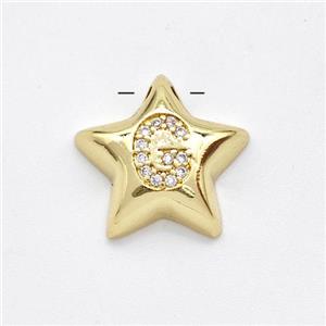 Copper Star Pendant Pave Zirconia Letter-G Large Hole Gold Plated, approx 16mm, 3mm hole [FN44266]