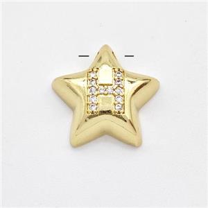 Copper Star Pendant Pave Zirconia Letter-H Large Hole Gold Plated, approx 16mm, 3mm hole [FN44267]