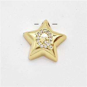 Copper Star Pendant Pave Zirconia Letter-Q Large Hole Gold Plated, approx 16mm, 3mm hole [FN44276]
