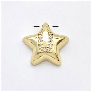 Copper Star Pendant Pave Zirconia Letter-U Large Hole Gold Plated, approx 16mm, 3mm hole [FN44280]