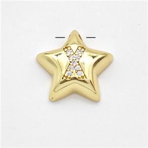 Copper Star Pendant Pave Zirconia Letter-X Large Hole Gold Plated, approx 16mm, 3mm hole [FN44283]