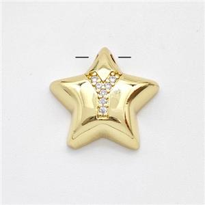 Copper Star Pendant Pave Zirconia Letter-Y Large Hole Gold Plated, approx 16mm, 3mm hole [FN44284]