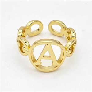 Copper Ring With Letter-A Gold Plated, approx 13mm, 18mm dia [FN44287]