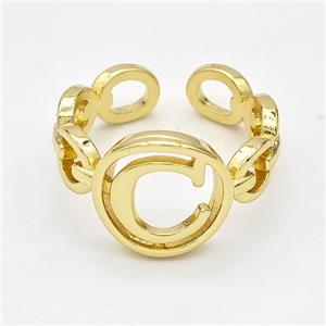 Copper Ring With Letter-C Gold Plated, approx 13mm, 18mm dia [FN44289]