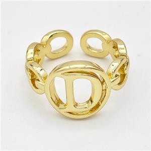 Copper Ring With Letter-D Gold Plated, approx 13mm, 18mm dia [FN44290]