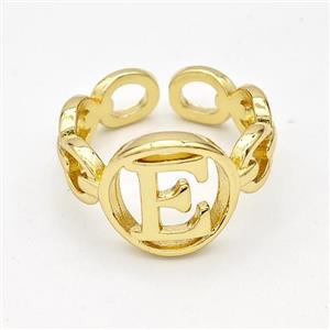 Copper Ring With Letter-E Gold Plated, approx 13mm, 18mm dia [FN44291]