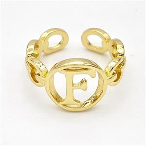 Copper Ring With Letter-F Gold Plated, approx 13mm, 18mm dia [FN44292]