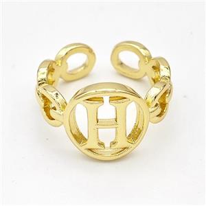 Copper Ring With Letter-H Gold Plated, approx 13mm, 18mm dia [FN44294]