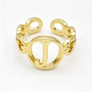 Copper Ring With Letter-J Gold Plated, approx 13mm, 18mm dia [FN44296]
