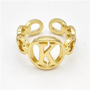 Copper Ring With Letter-K Gold Plated, approx 13mm, 18mm dia [FN44297]
