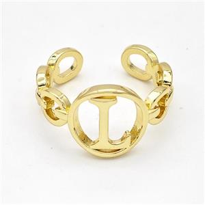 Copper Ring With Letter-L Gold Plated, approx 13mm, 18mm dia [FN44298]