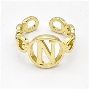 Copper Ring With Letter-N Gold Plated, approx 13mm, 18mm dia [FN44300]