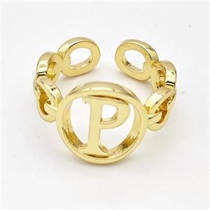 Copper Ring With Letter-P Gold Plated, approx 13mm, 18mm dia [FN44302]
