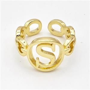 Copper Ring With Letter-S Gold Plated, approx 13mm, 18mm dia [FN44305]