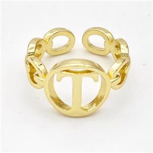 Copper Ring With Letter-T Gold Plated, approx 13mm, 18mm dia [FN44306]