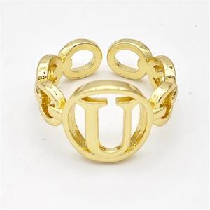 Copper Ring With Letter-U Gold Plated, approx 13mm, 18mm dia [FN44307]