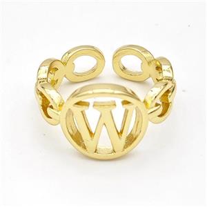 Copper Ring With Letter-W Gold Plated, approx 13mm, 18mm dia [FN44309]