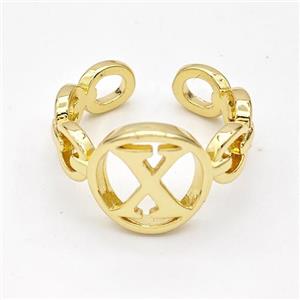Copper Ring With Letter-X Gold Plated, approx 13mm, 18mm dia [FN44310]