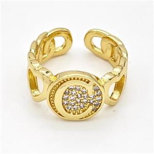 Copper Ring Pave Zirconia Letter-C Gold Plated, approx 12mm, 18mm dia [FN44315]