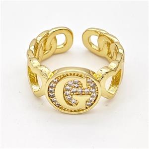 Copper Ring Pave Zirconia Letter-G Gold Plated, approx 12mm, 18mm dia [FN44319]