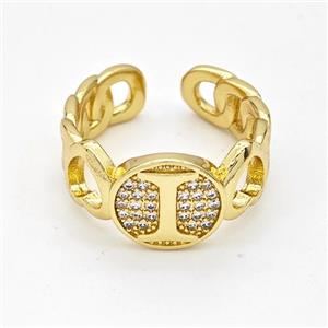 Copper Ring Pave Zirconia Letter-I Gold Plated, approx 12mm, 18mm dia [FN44321]