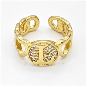 Copper Ring Pave Zirconia Letter-L Gold Plated, approx 12mm, 18mm dia [FN44324]
