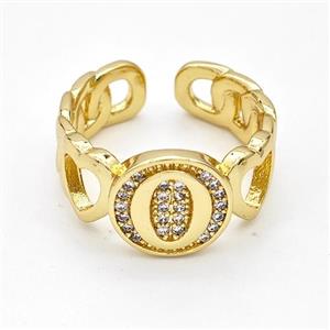 Copper Ring Pave Zirconia Letter-O Gold Plated, approx 12mm, 18mm dia [FN44327]