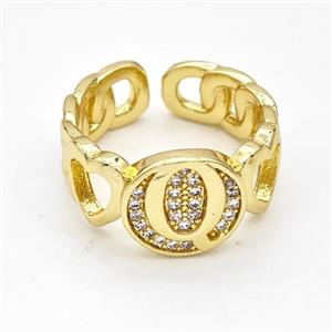 Copper Ring Pave Zirconia Letter-Q Gold Plated, approx 12mm, 18mm dia [FN44329]