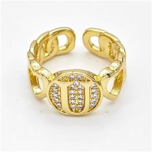 Copper Ring Pave Zirconia Letter-U Gold Plated, approx 12mm, 18mm dia [FN44333]