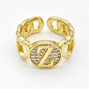Copper Ring Pave Zirconia Letter-Z Gold Plated, approx 12mm, 18mm dia [FN44338]