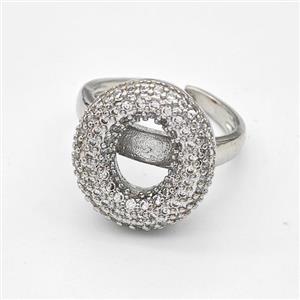 Copper Ring Pave Zirconia Letter-O Platinum Plated, approx 14-19mm, 18mm dia [FN44353]