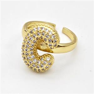 Copper Ring Pave Zirconia Letter-C Gold Plated, approx 14-19mm, 18mm dia [FN44367]