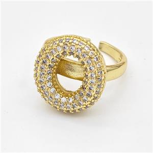 Copper Ring Pave Zirconia Letter-O Gold Plated, approx 14-19mm, 18mm dia [FN44379]