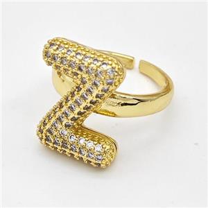 Copper Ring Pave Zirconia Letter-Z Gold Plated, approx 14-19mm, 18mm dia [FN44390]