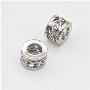Copper Tube Beads Pave Zirconia Hollow Large Hole Platinum Plated, approx 6-8mm, 4mm hole [FN44396]