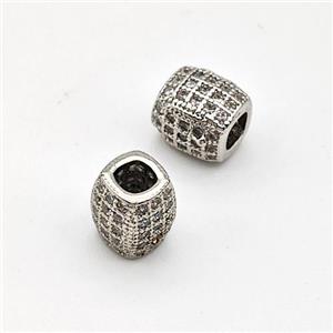 Copper Barrel Beads Micro Pave Zirconia Large Hole Platinum Plated, approx 6-7mm, 3mm hole [FN44401]
