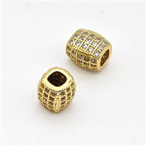 Copper Barrel Beads Micro Pave Zirconia Large Hole Gold Plated, approx 6-7mm, 3mm hole [FN44402]