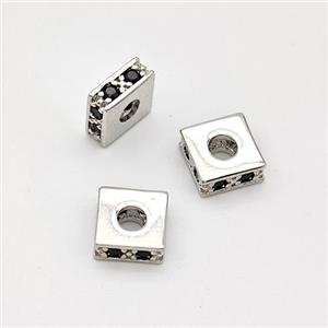 Copper Square Beads Pave Zirconia Spacer Platinum Plated, approx 6mm, 2mm hole [FN44403]
