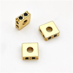 Copper Square Beads Pave Zirconia Spacer Gold Plated, approx 6mm, 2mm hole [FN44404]