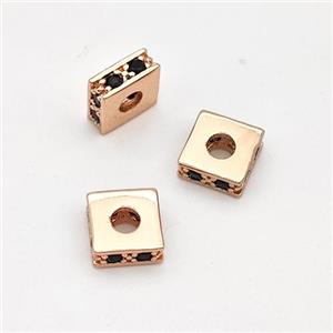 Copper Square Beads Pave Zirconia Spacer Rose Gold, approx 6mm, 2mm hole [FN44405]