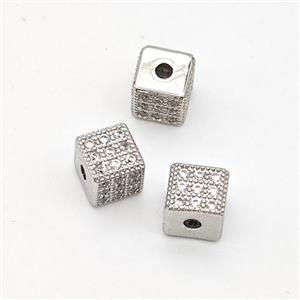 Copper Cube Beads Micro Pave Zirconia Platinum Plated, approx 6mm [FN44407]