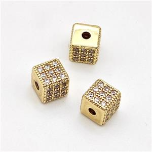 Copper Cube Beads Micro Pave Zirconia Gold Plated, approx 6mm [FN44408]